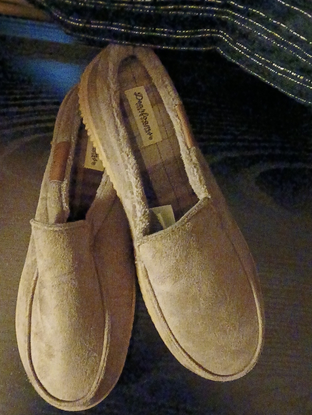 dearfoams Suede Slip-On Moccasin Slippers - Taupe